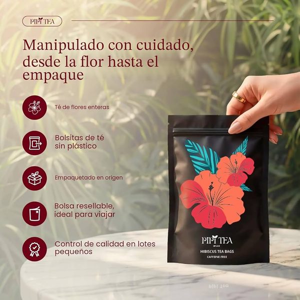 PiPi Tea - manipulado con cuidado desde la flor hasta el empaque